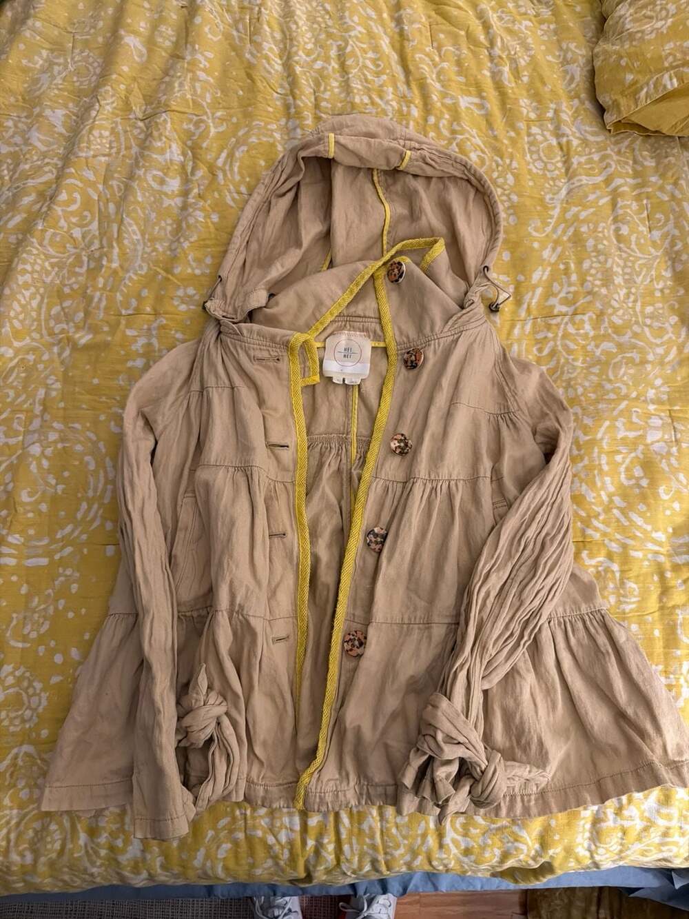 Hei Hei Anthropologie Women Tiered Hooded Jacket Size M Beige Parka Button